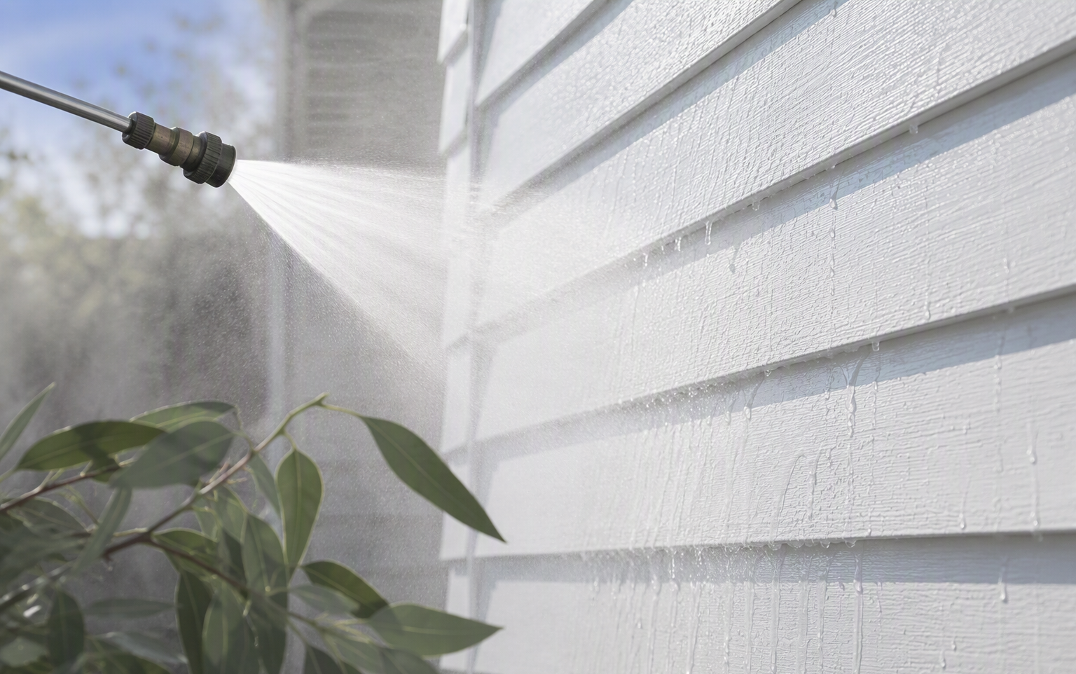 Soft washing a white weatherboard home
